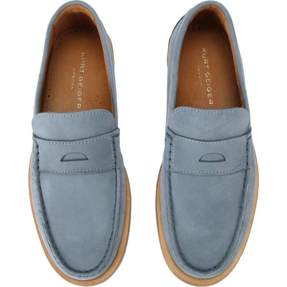 Kurt Geiger London Luis Penny Leather Loafer Blue Sz 44.5 New US 11.5